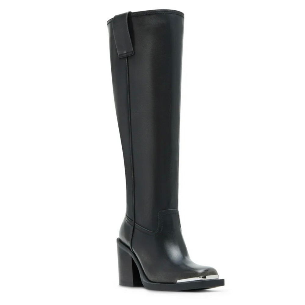 Steve Madden Dollee Women's 11 Black Distressed Tall Western Boot NEW